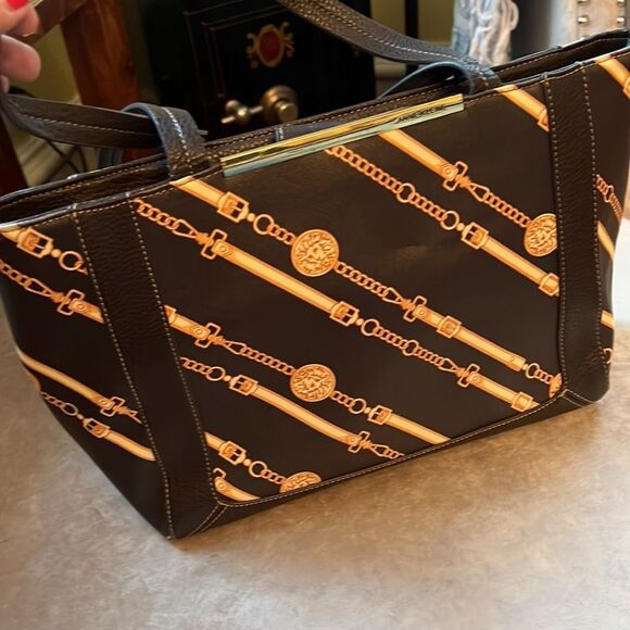 Anne Klein Designer Style Chain Print Briefcase Tote Bag Purse - Picture 4 of 12